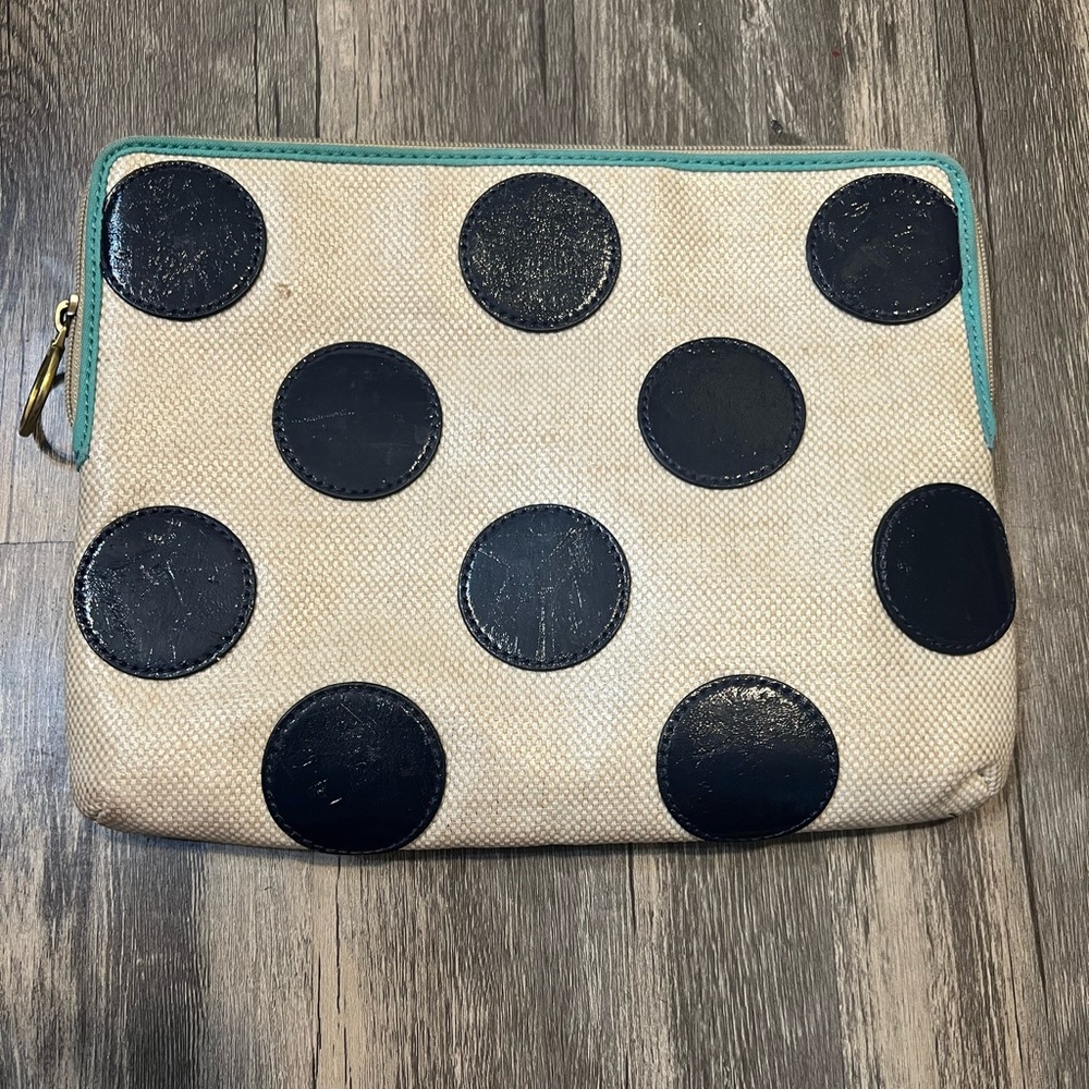 Fossil Navy Polka Dot Tablet Case Coated Canvas Padded Cream iPad Case Travel